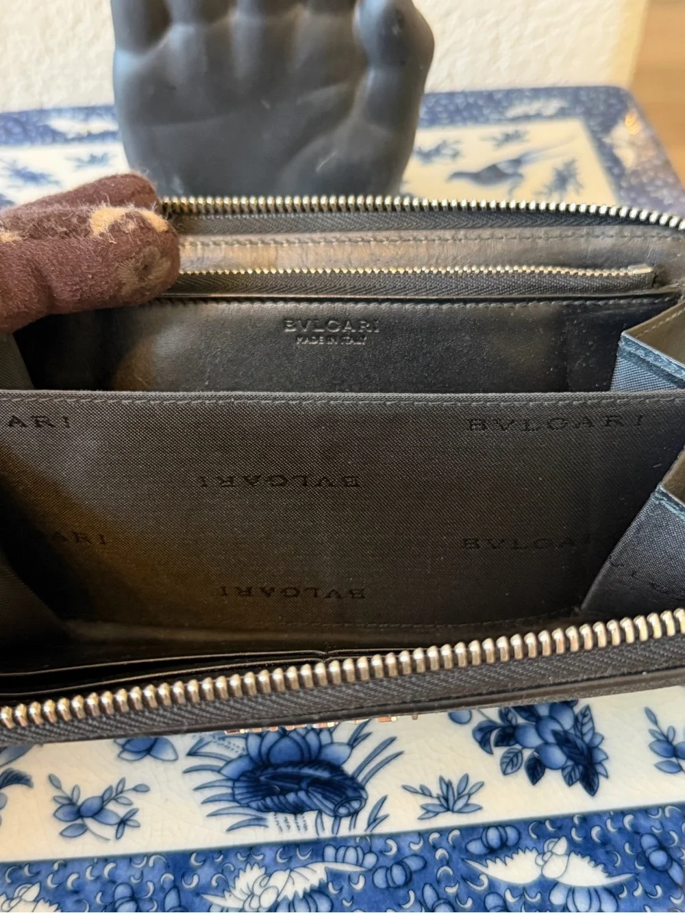 BVLGARI Gray Zip Around Wallet